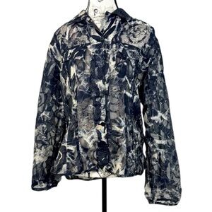 Chico's Black & White Burnout Button-Down Blouse Size 1 (M)